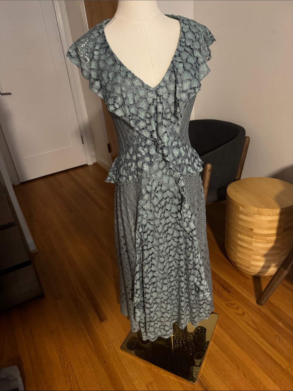 NWT Anthropologie Mint Lace Ruffled Midi Dress